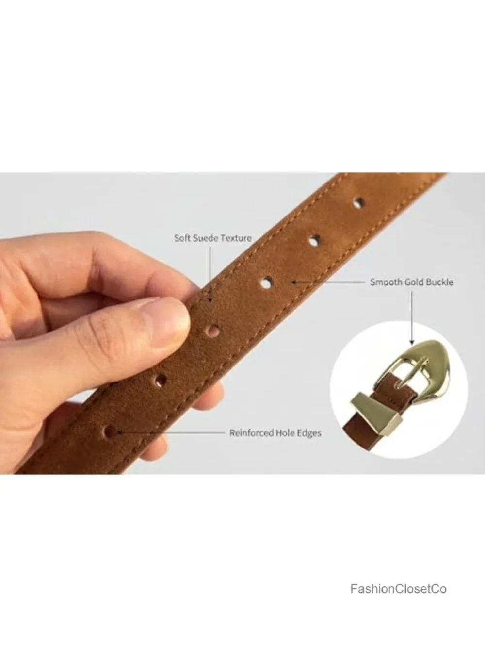 Women's Leather Suede Belts for Jeans Dress Pants Waist Belts with Gold Buckle